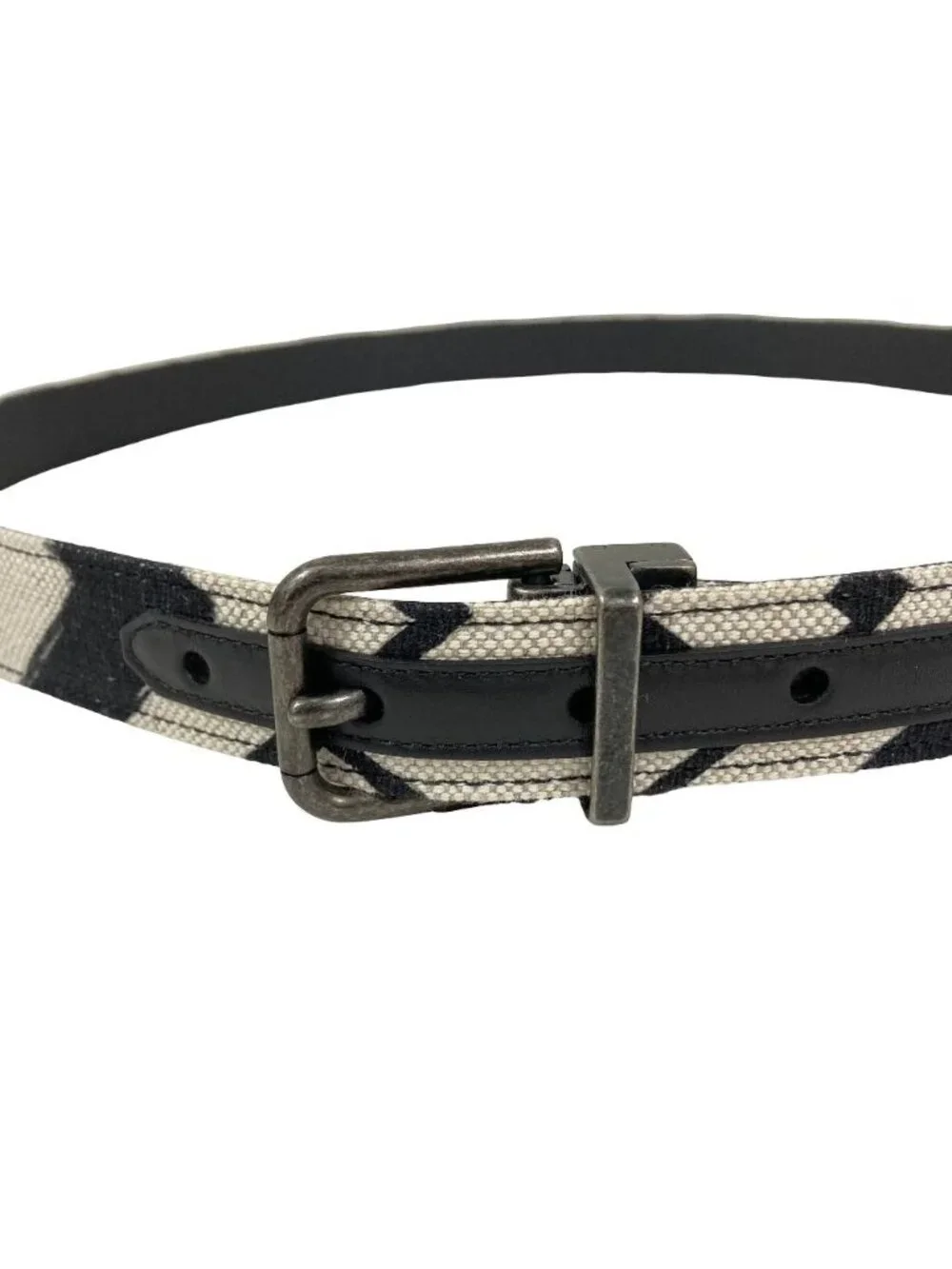 Dolce & Gabbana D&G All Over Pattern Canvas Leather Belt 105 Black Ivory
